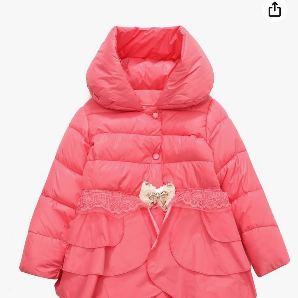 Richie House Girls' Long Padding Jacket with Ruffles at Waist